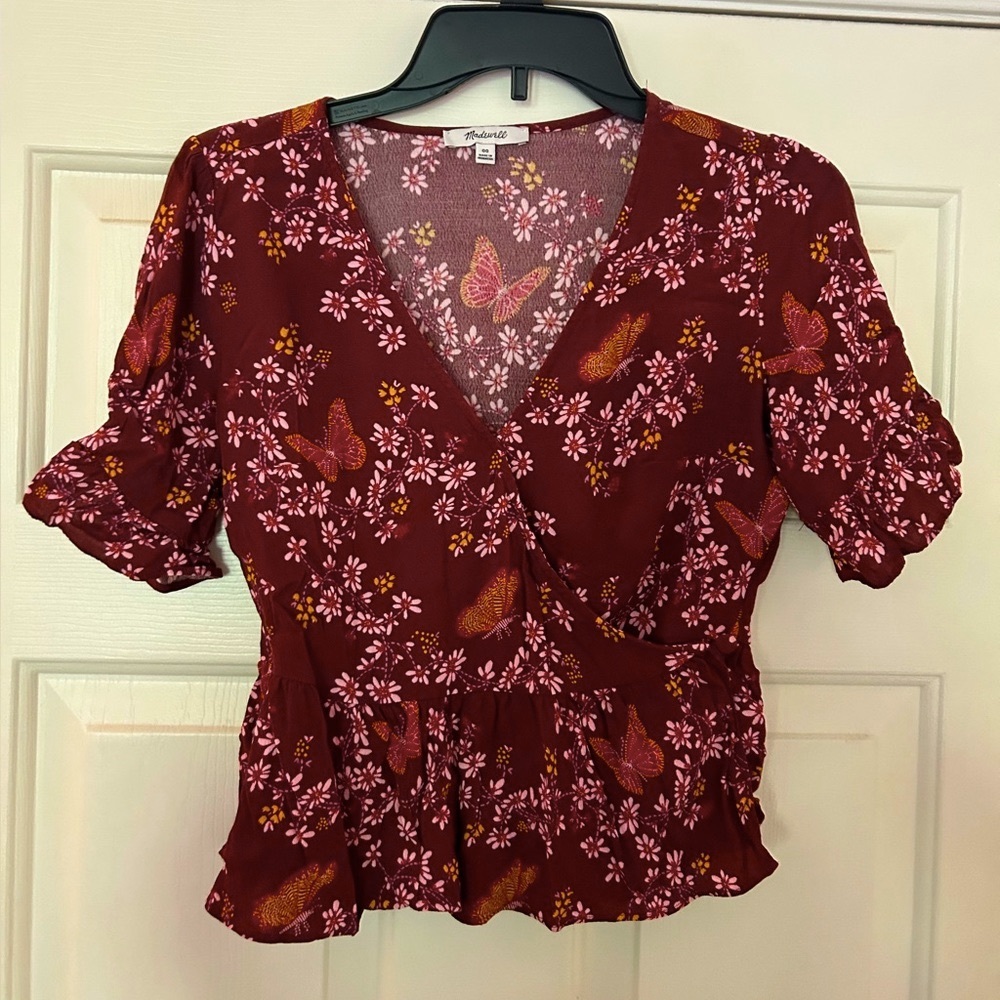 Madewell tie-sleeve wrap blouse top